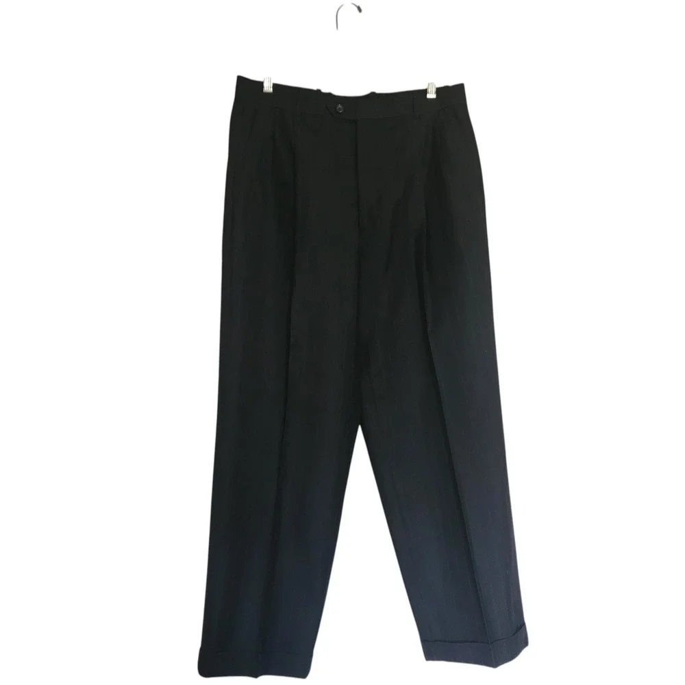 Martino Uomo Moda Black/navy Pinstripe 2 Pc Suit Blazer Pants Men's 34x32